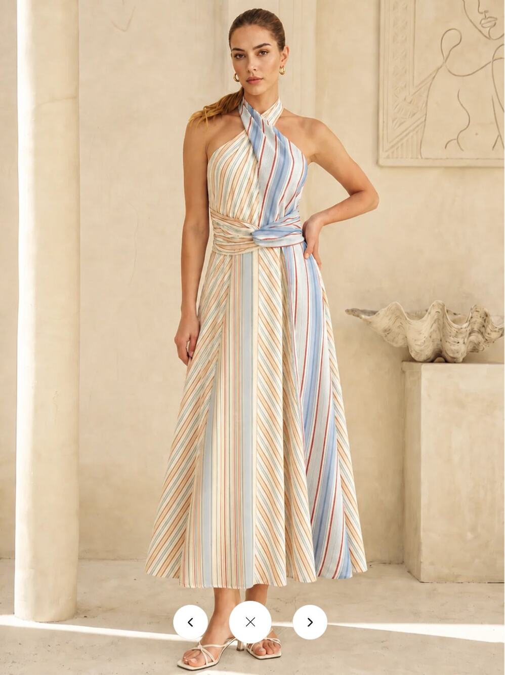 NWT Commense Colorful Stripe Halter Tie-Back Maxi Dress Sz S